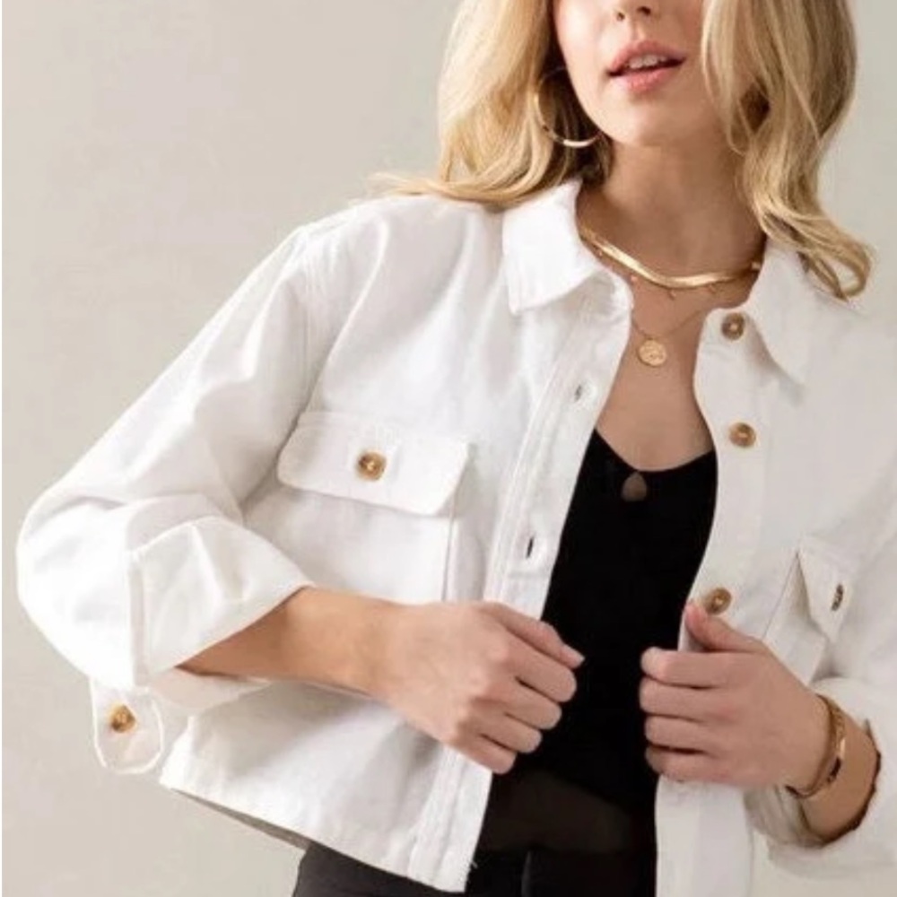 LOVE TREE WHITE CROPPED DENIM LONG SLEEVE JEAN JACKET SZ SMALL